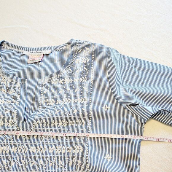 Gretchen Scott The Brooks Tunic Preppy Coastal Resortwear Blue Embroidered LARGE - Picture 9 of 11